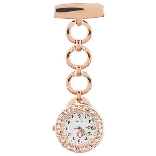 Nurses Engraved  Modern Fob Watch with Sparkling Crystals - Rose Golden